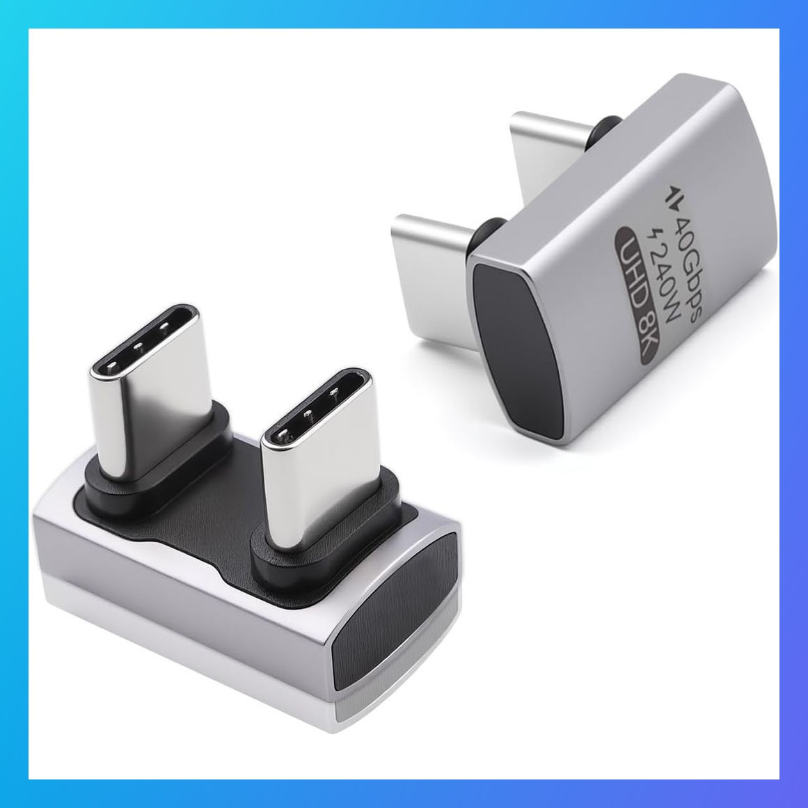 USB C 180 Degree Adapter 240W 40Gbps 8K@60Hz U Shape Type C Male to Male 2 Pack