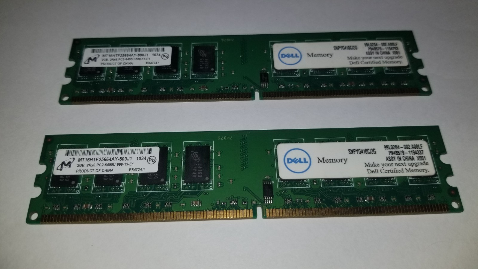 2x micron 2gb pc2-6400u dell ram memory 4gb total