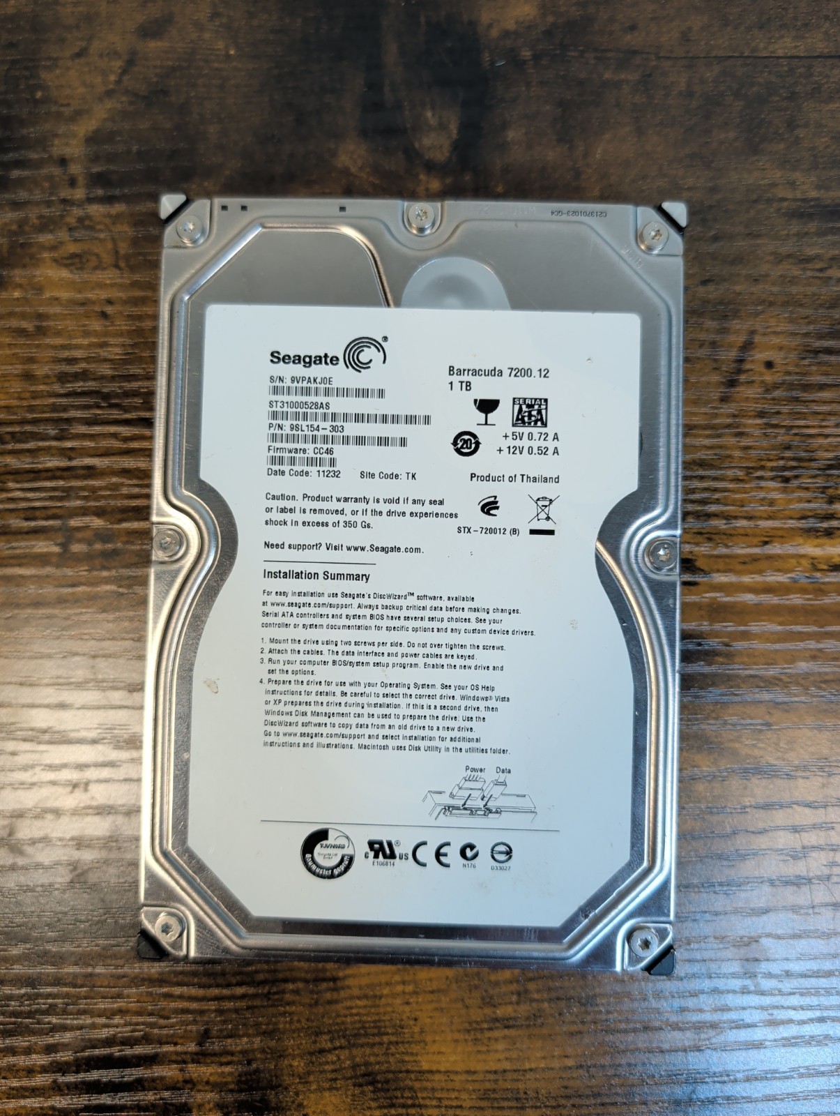 Seagate Barracuda 7200.12 1TB 3.5" SATA 7200RPM HDD ST31000528AS