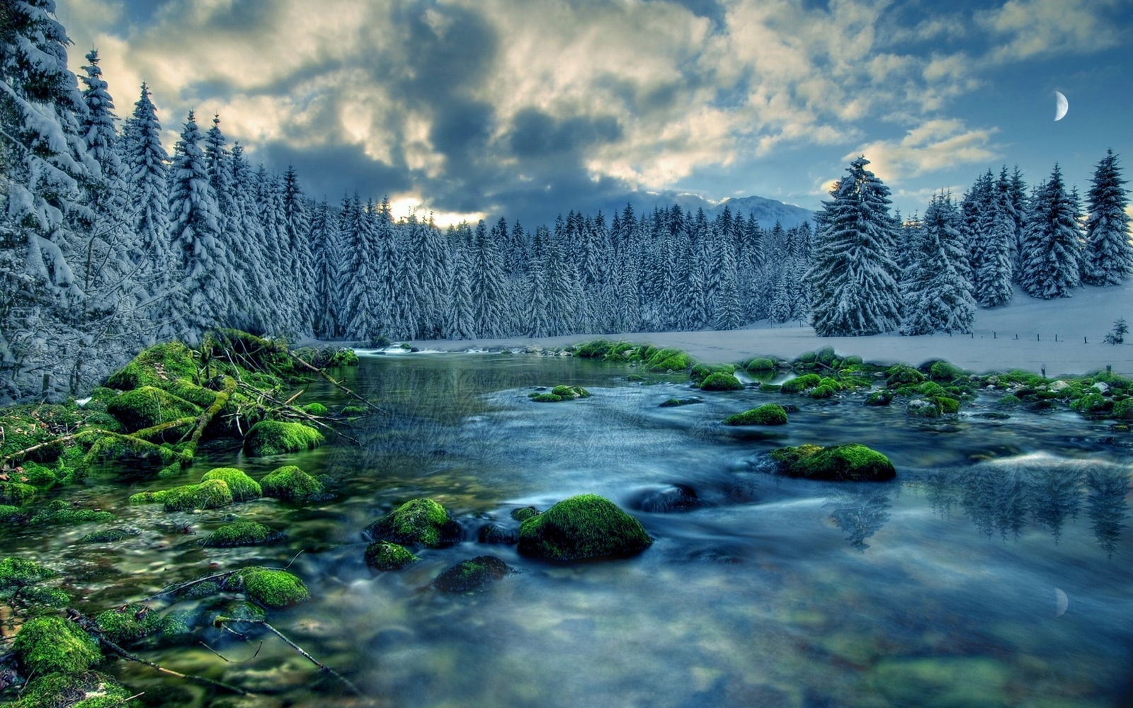 Landscape creeks river nature snow trees Custom Gaming Mat Desk