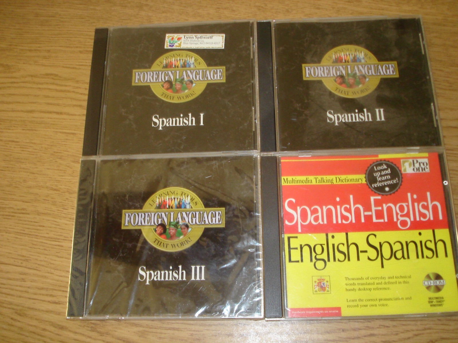 Lot of 4 CD-Roms for learning Spanish Pro-One I/II/III Spanish-English +