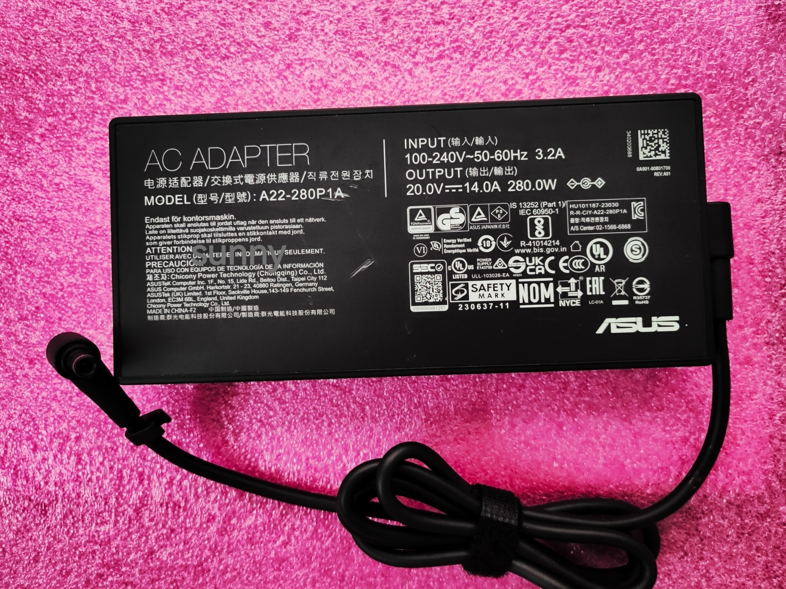 A22-280P1A 6.0mm 280W For ASUS Strix G16 G614JV-AS74 RTX4060 20V 14A Adapter OEM