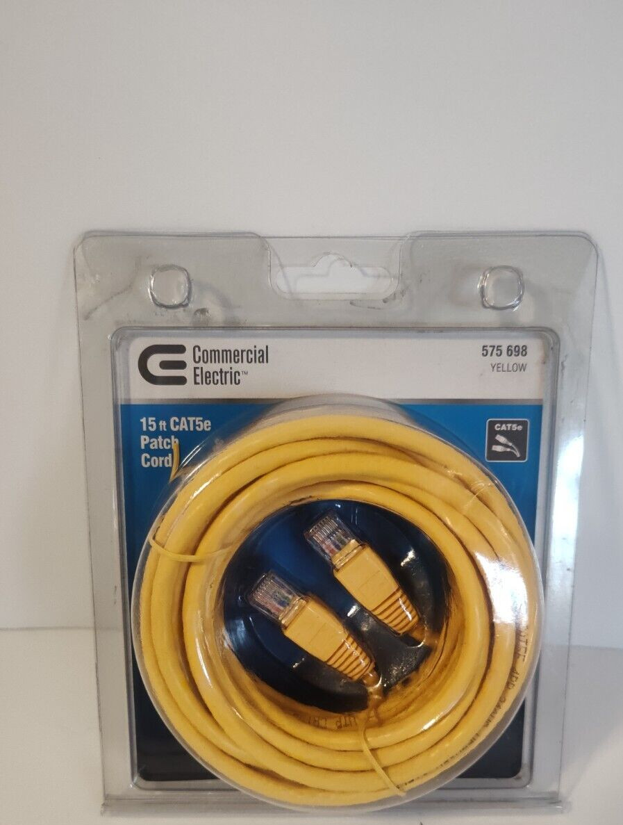 Commercial Electric 15 ft. CAT5e UTP Ethernet Cable, Yellow 575698 NOS