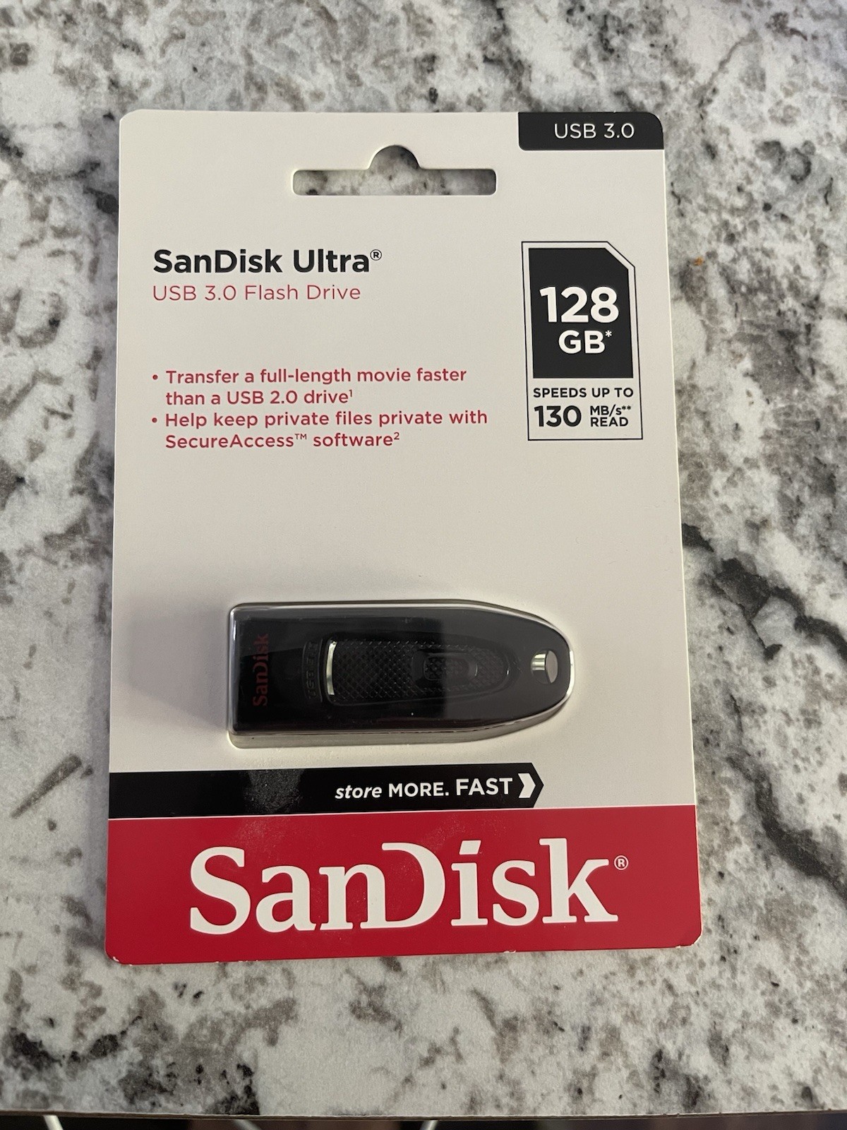 SanDisk Ultra USB 3.0 Flash Drive 128GB Black (SDCZ48-128G-A46)