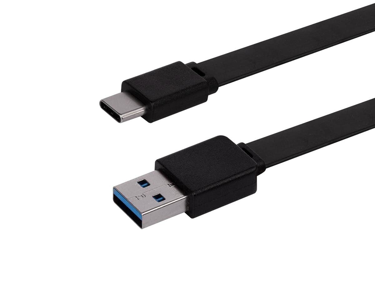 Monoprice Flat USB Type-C to Type-A 3.2 Gen1 Charge 6 Feet (1 Pack), Black