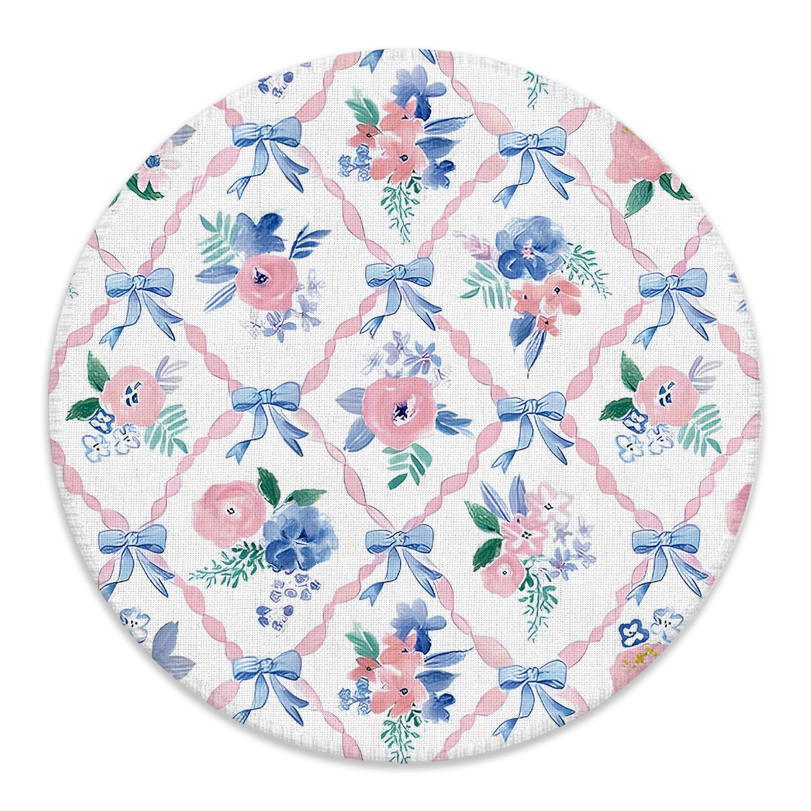 Coquette Preppy Bow Floral Pad for Desk, Pink Blue Ribbon Bow Grandmillennial...