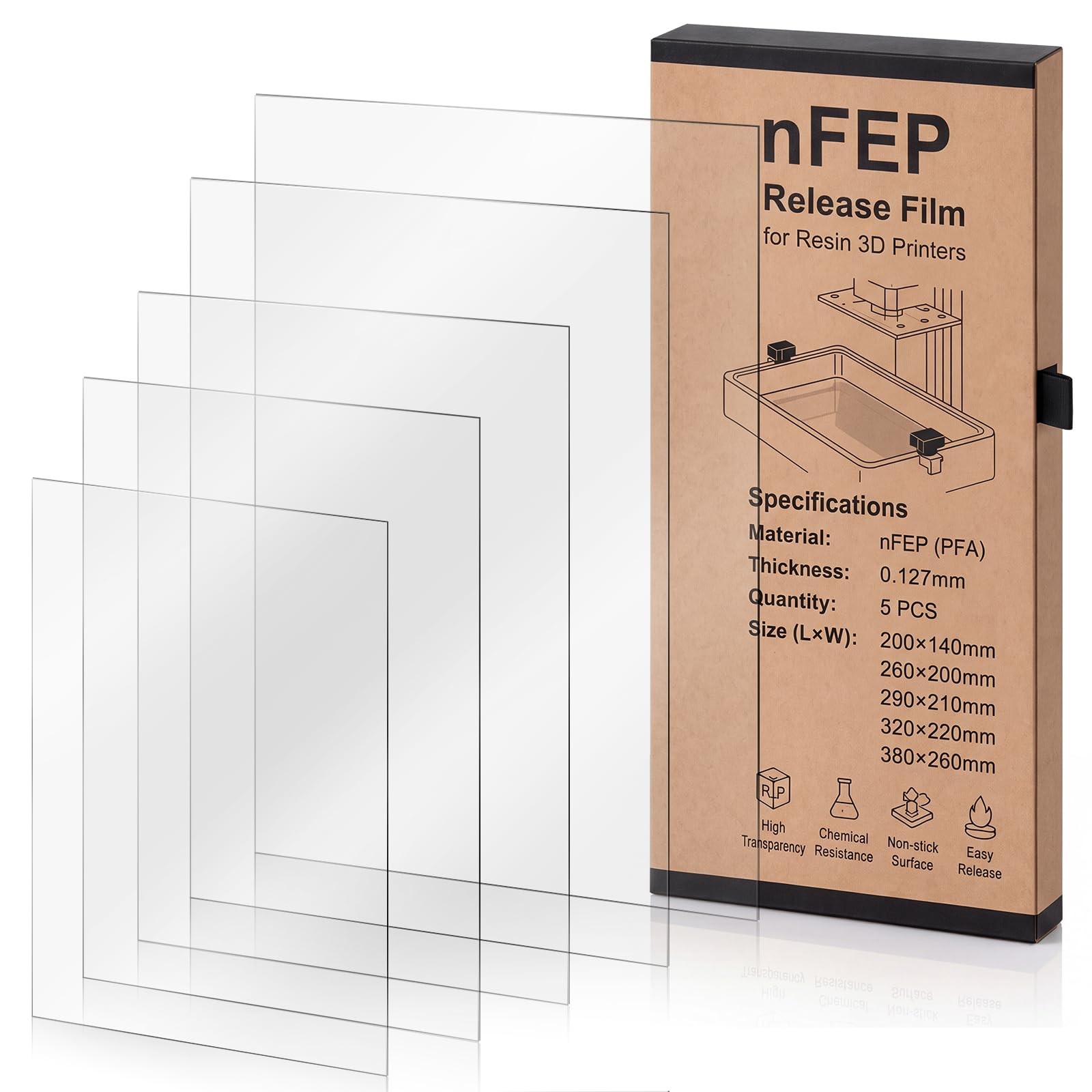 5 Pcs Nfep Film for Resin 3D Printer Nfep Film Release Films for Large Format SL