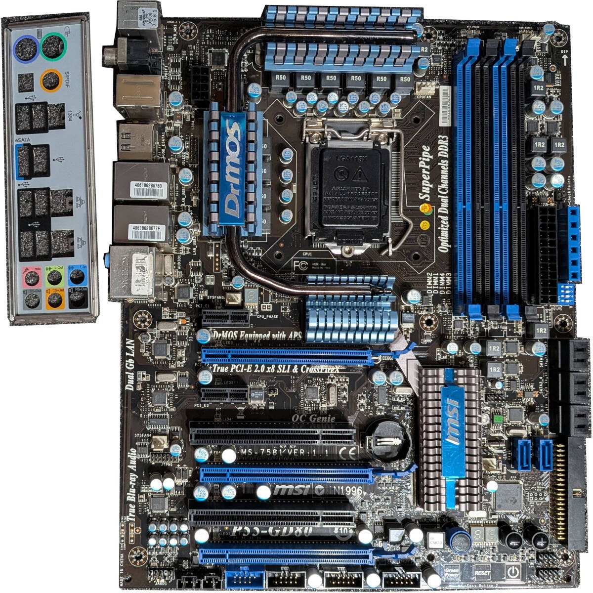MSI P55-GD80 LGA1156 Intel 1st Gen Motherboard with I/O Shield Tested