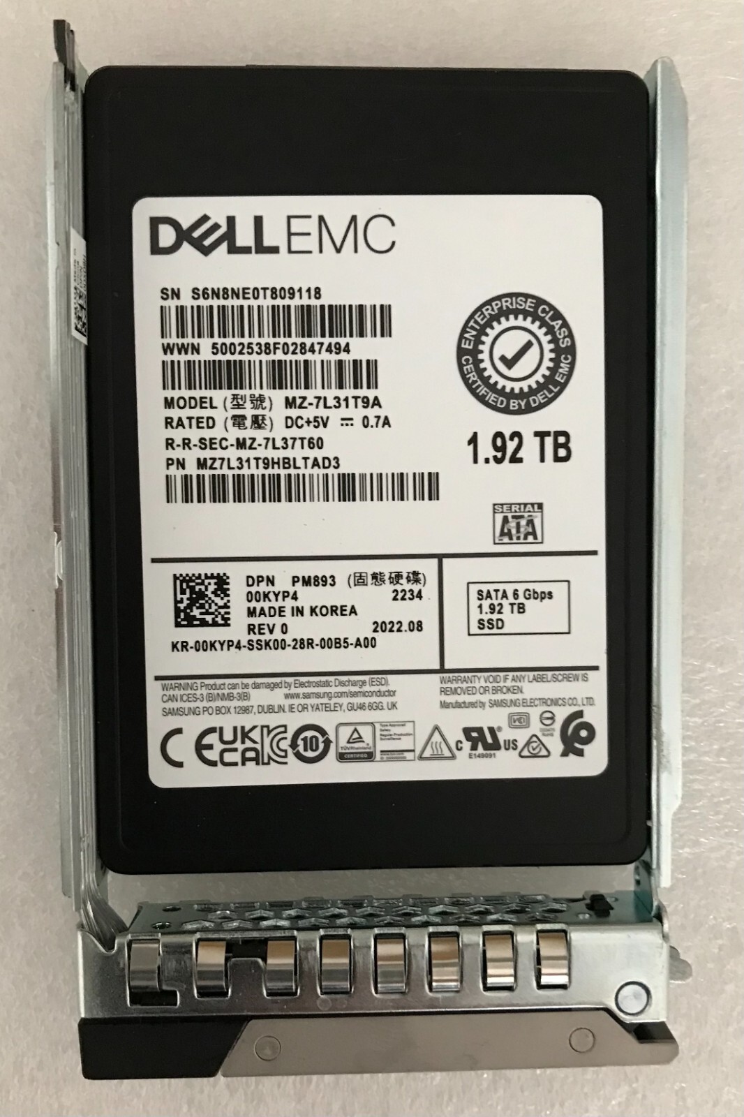00KYP4 DELL SAMSUNG MZ-7L31T9A 1.92TB SATA RI 6Gbps SSD R640 R740
