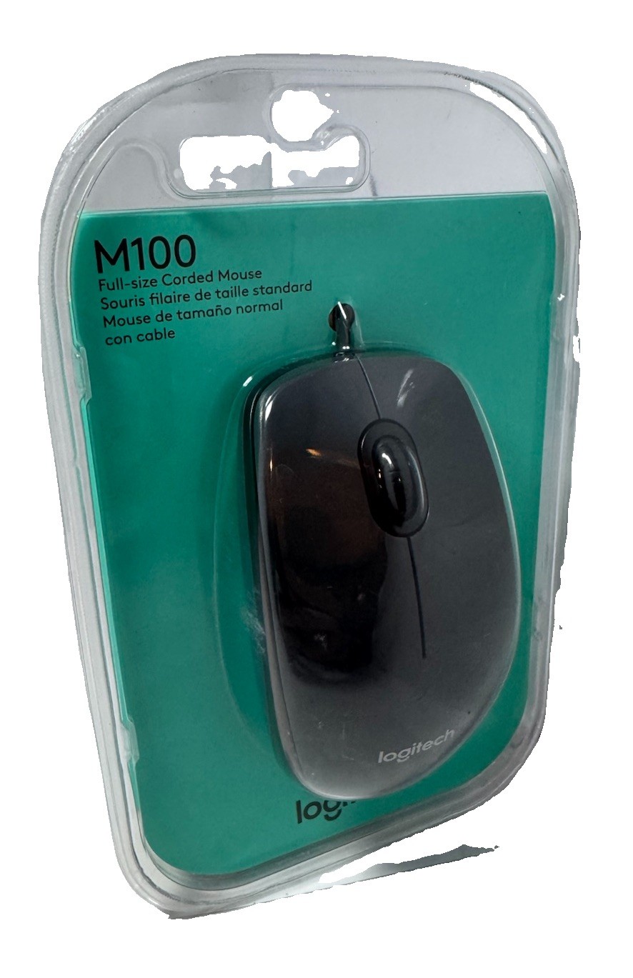Logitech M100 Full-Size Corded USB Mouse Black New Sealed 910-001601