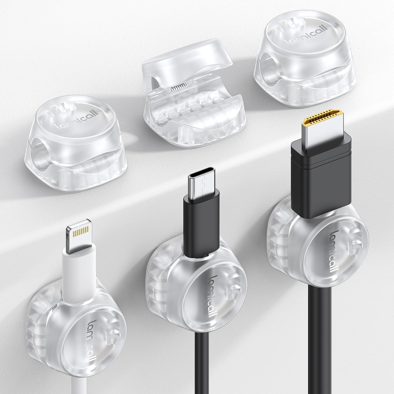 6Pack Cord Organizer, Office Desk Accessories -  Clear Cable Management Clips, H