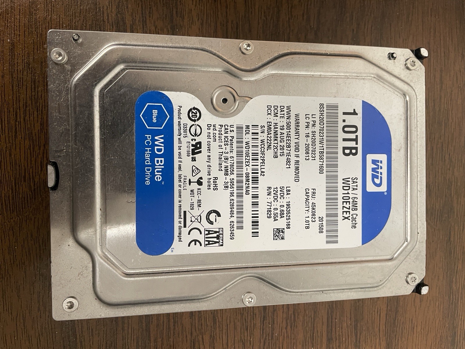 Western Digital WD Blue 1TB SATA 3.5in 7200RPM 64MB Internal HDD WD10EZEX