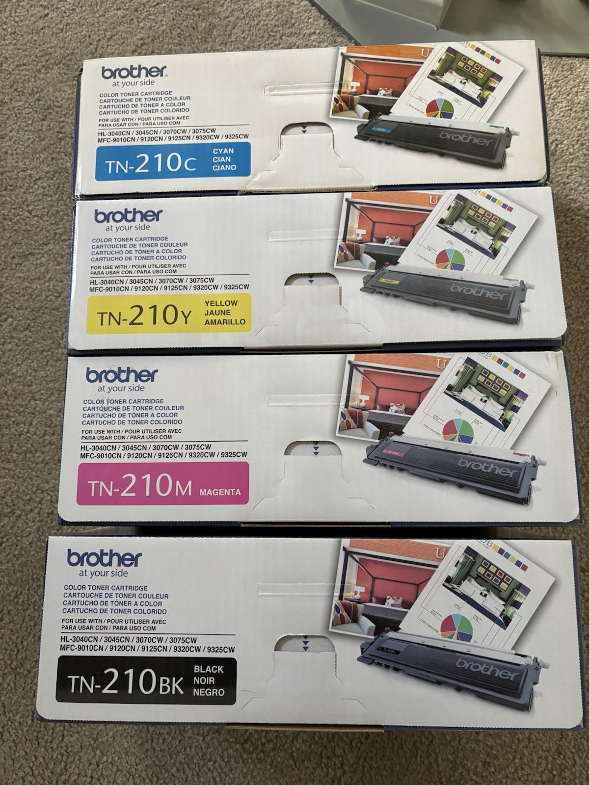 New Brother TN-210 Color Toner Cartridges Cyan Magenta Yellow Blk Laser Printer