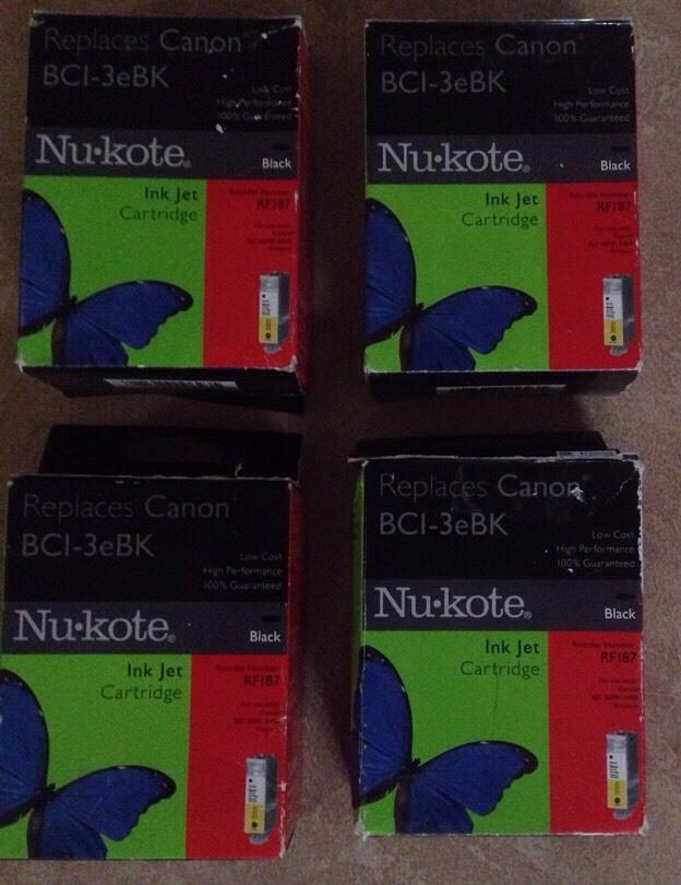 4 LOT Nu-kote Black Ink jet Cartridge BCI-3eBK,S400/450 BJC-3000/6000 series