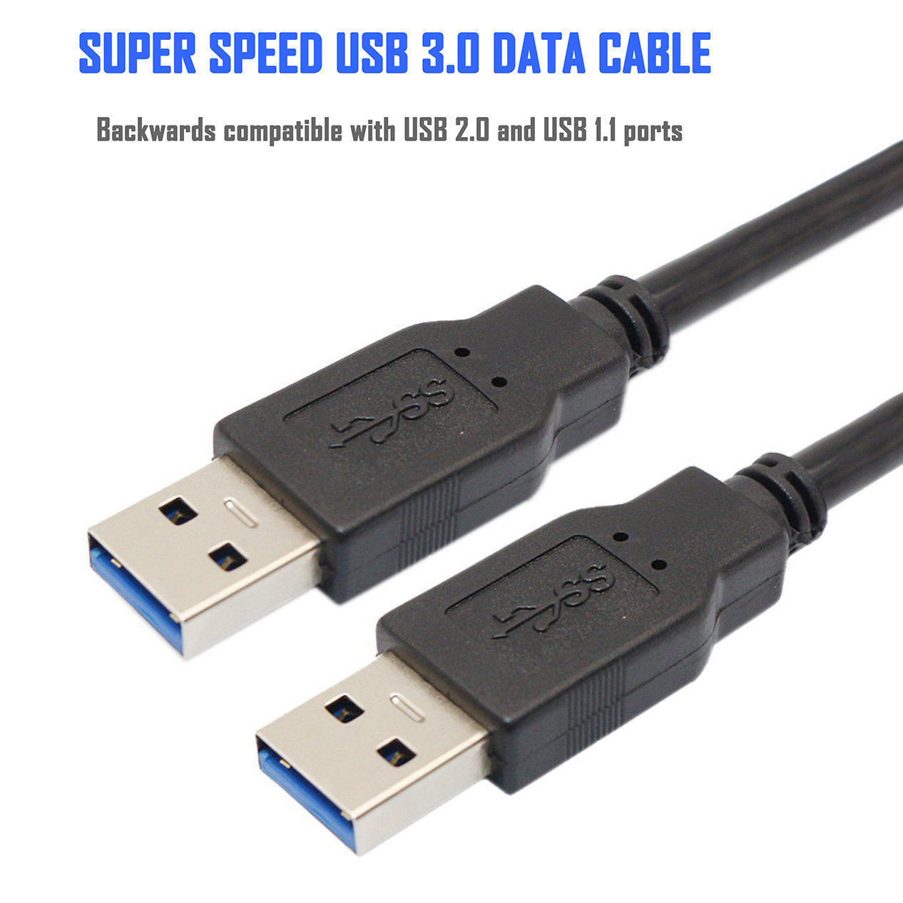 USB 3.0 Cable Male to Male USB to USB Cable SuperSpeed Black 3 Feet