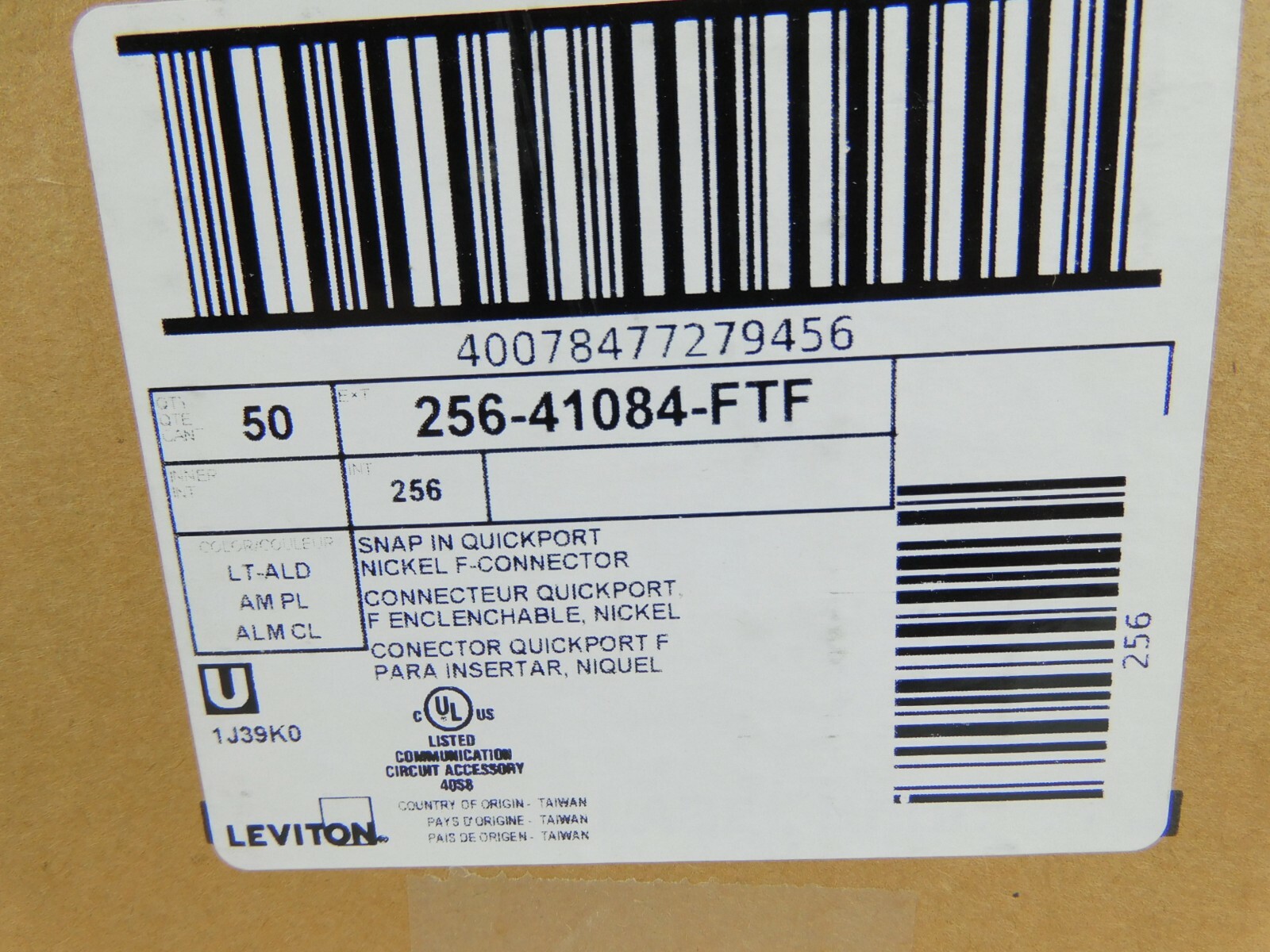 41084-FTF Leviton QuickPort F-Type Coax Adapter Nickel - Light Almond- 50 COUNT