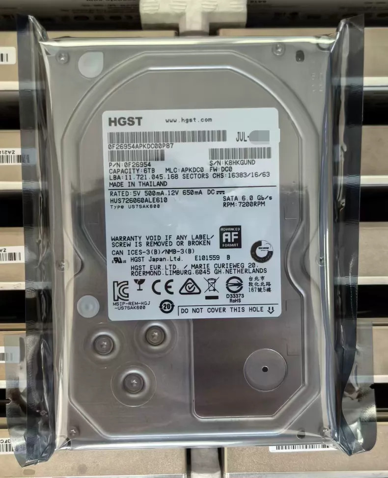 HGST UltraStar 7K6000 6TB 7.2K 128MB SATA III 3.5'' HUS726060ALE610 Hard Drive