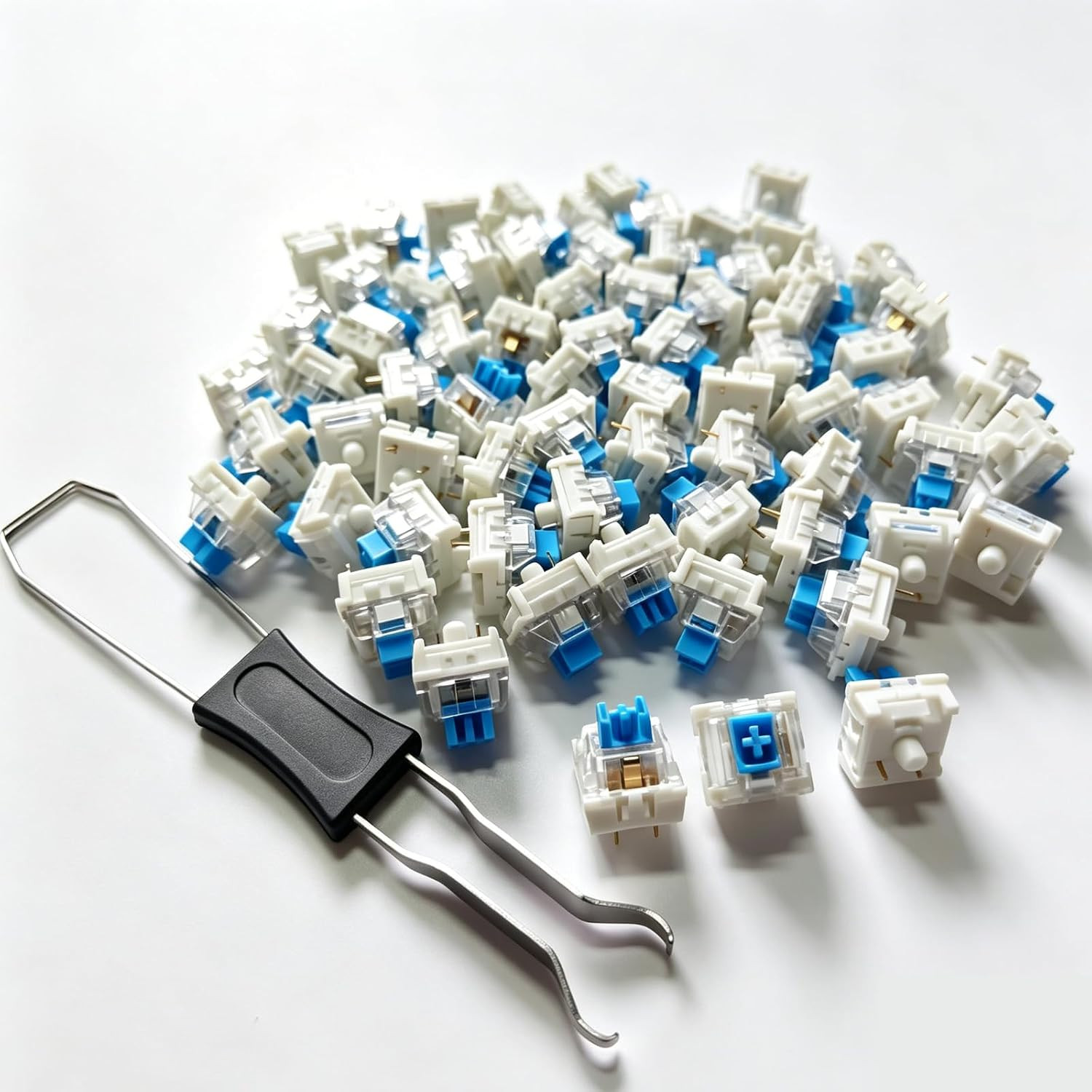 50 Pcs Blue 3-Pin Pre-Lubricated Tactile Mechanical Keyboard Switches, Dust-Proo