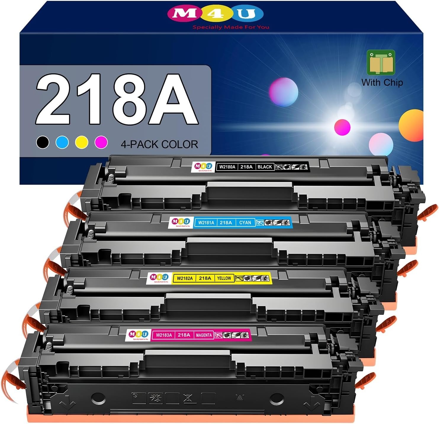 M4U 218A W2180A Toner 4-Pack w/Chip HP 3201dw 3301cdw 3301fdw 3301sdw