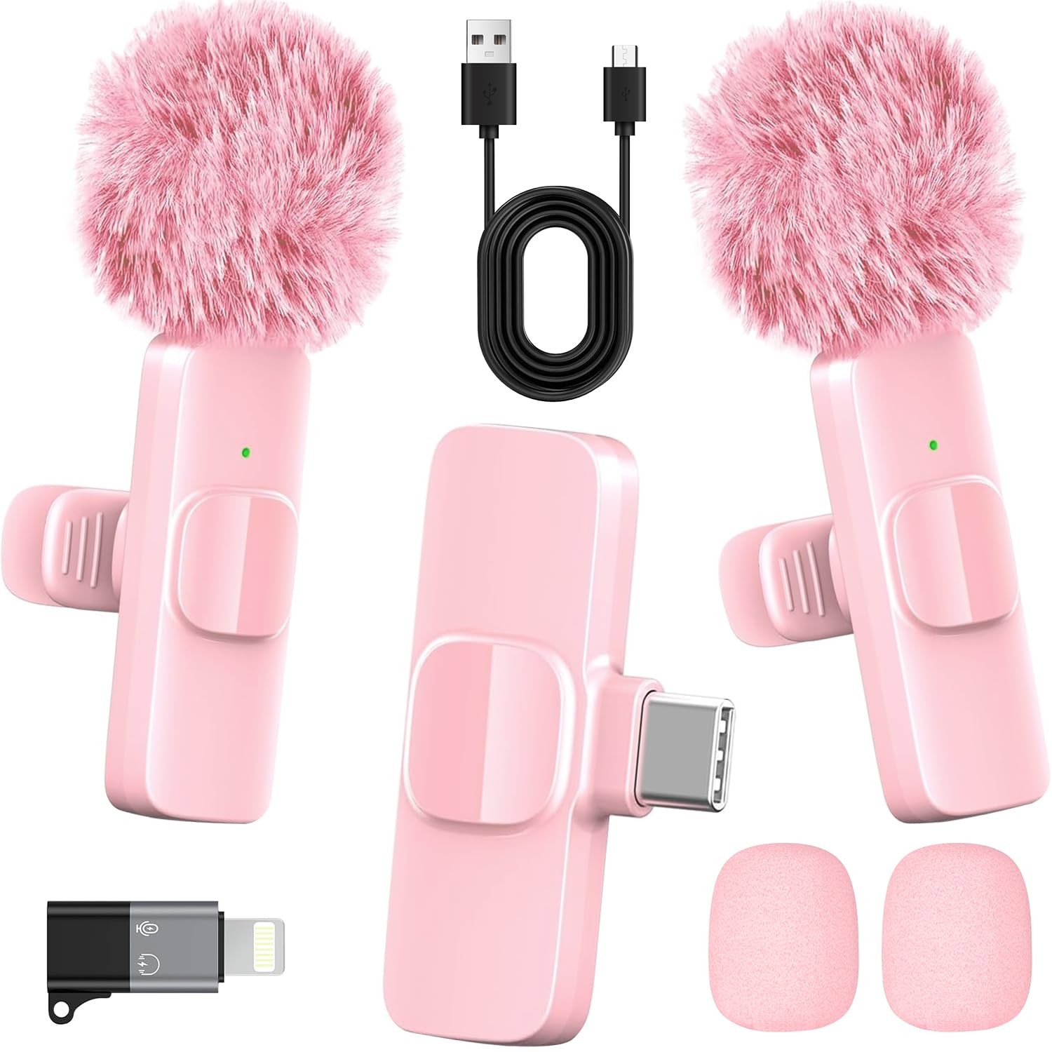 HONGJIEYUAN Pink Wireless Lavalier Microphone for iPhone & Android -