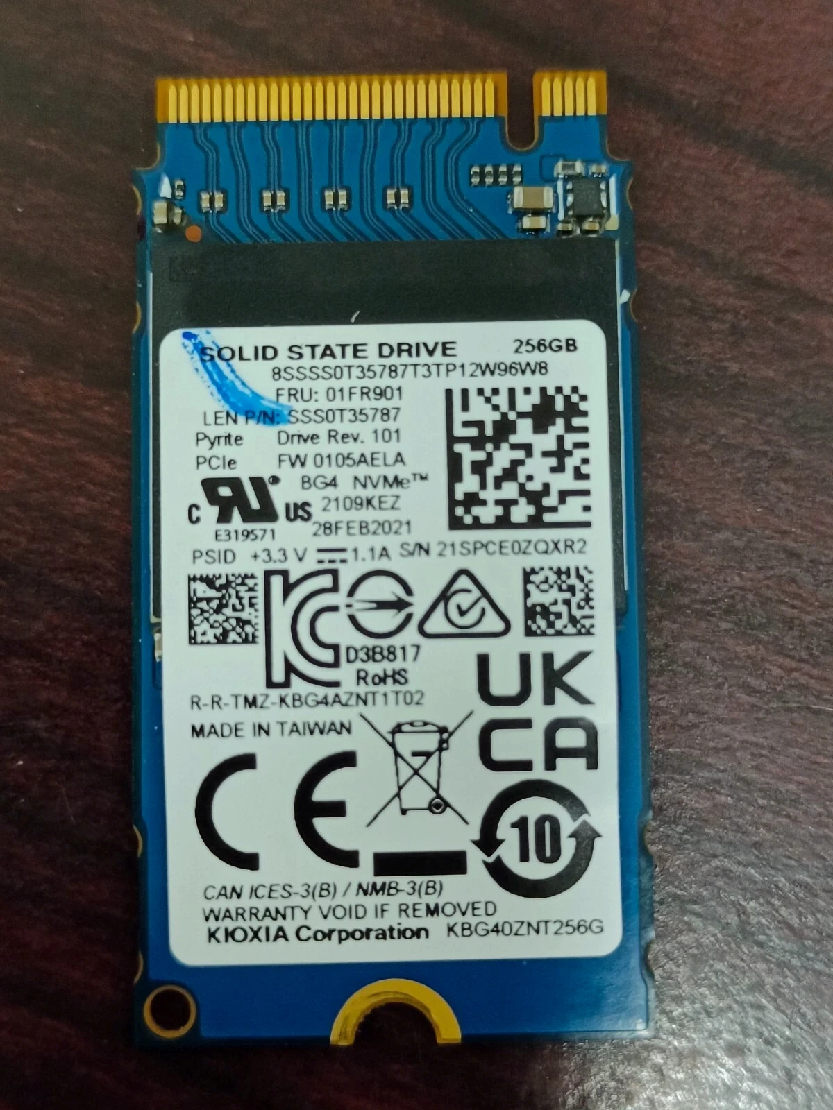 KIOXIA 256GB NVME M.2 SSD M Key 2242 KBG40ZNT256G