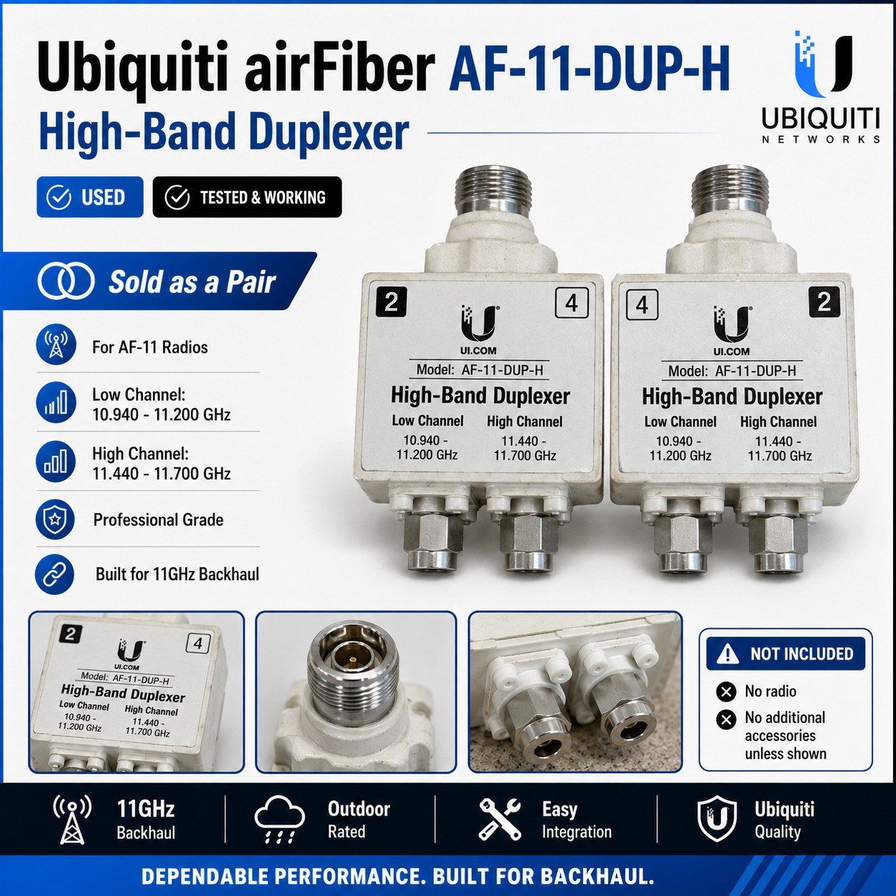 Pair Ubiquiti airFiber AF-11X High Band Filters 11GHz Used U.S.