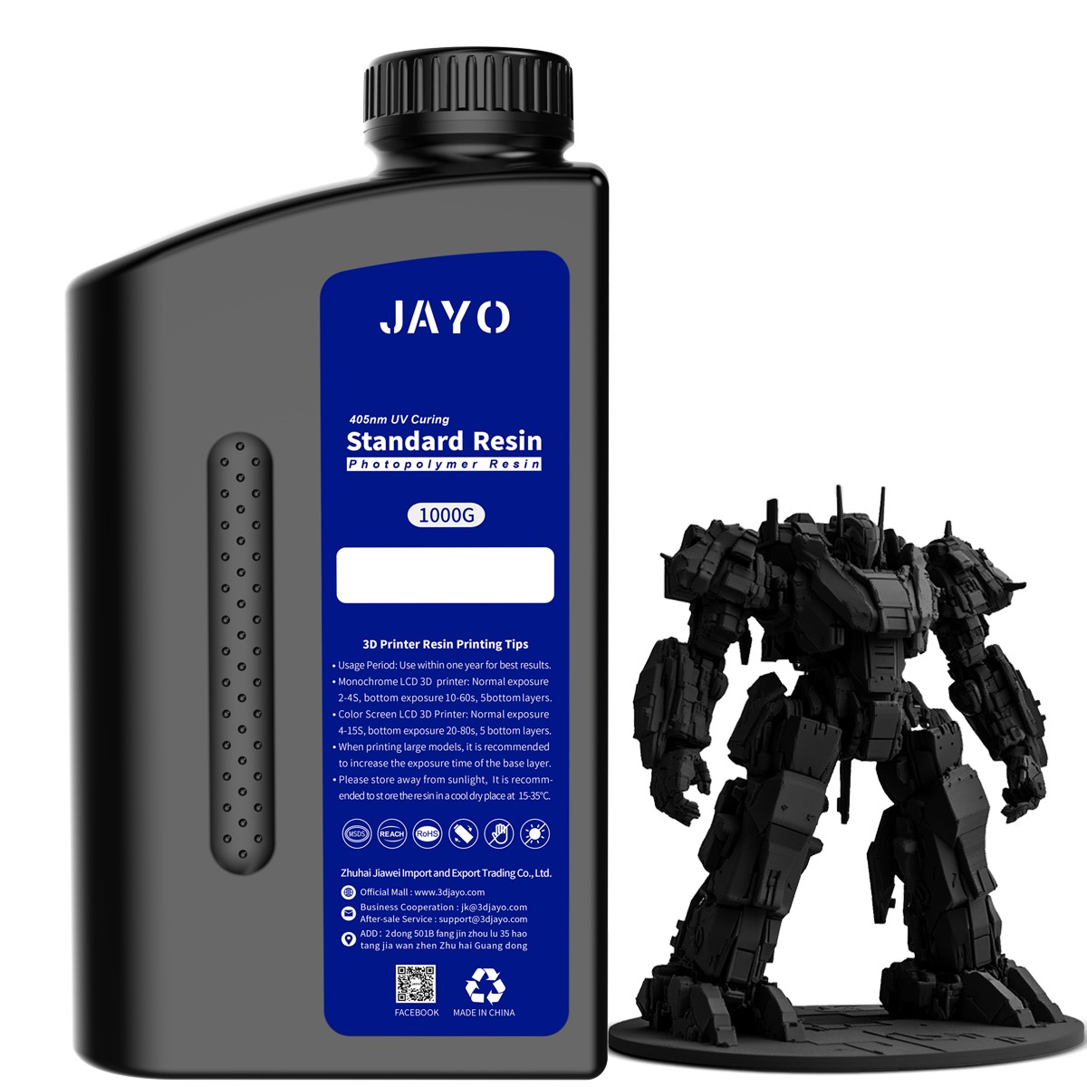 JAYO 405nm Standard Photopolymer Resin Fast-Curing 1KG 4K 8K LCD SLA 3D Printer