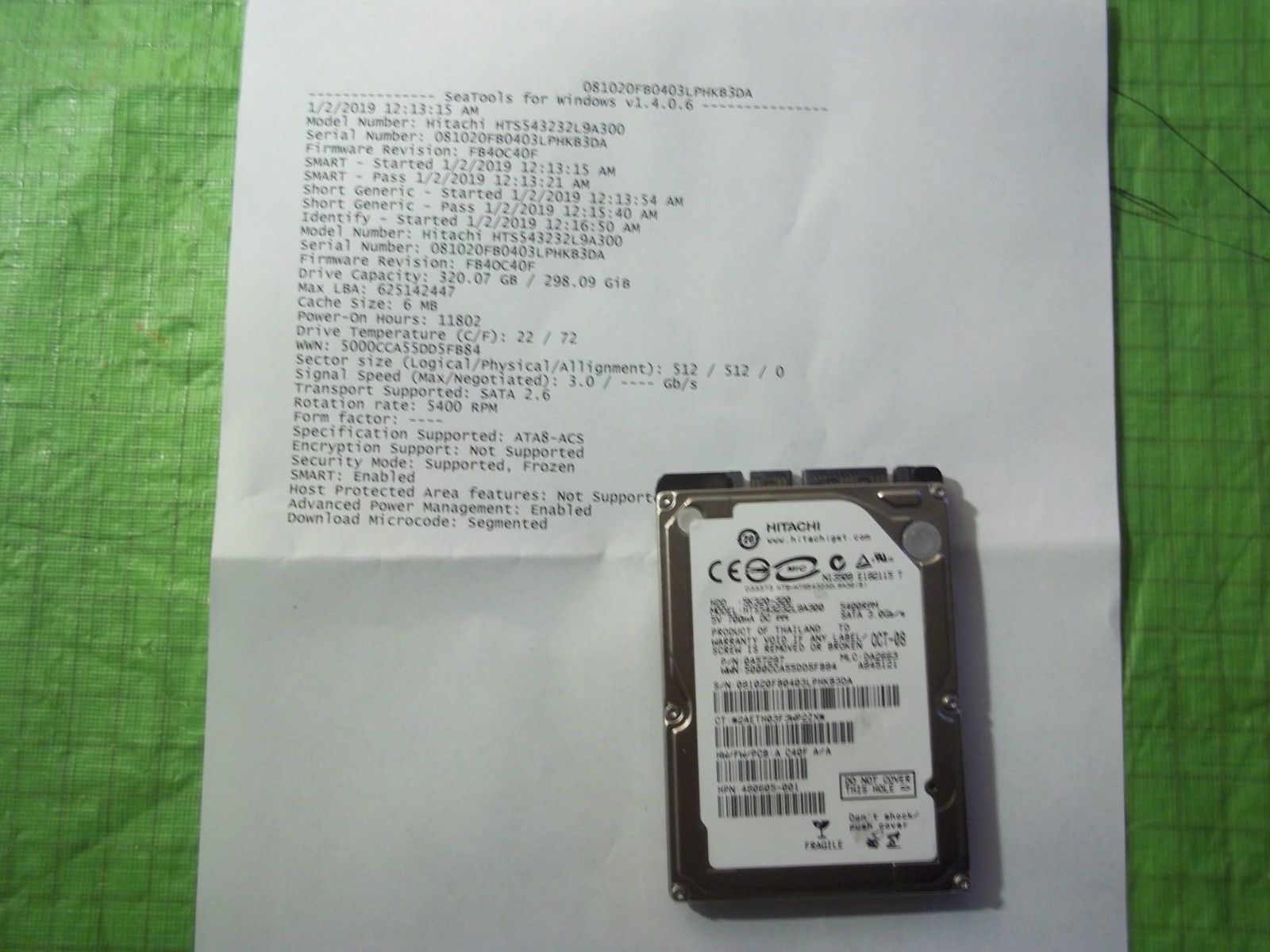 Hitachi HTS543232L9A300 PN:0A57297 MLC:DA2663 320gb 2.5" Sata II Hard Drive 