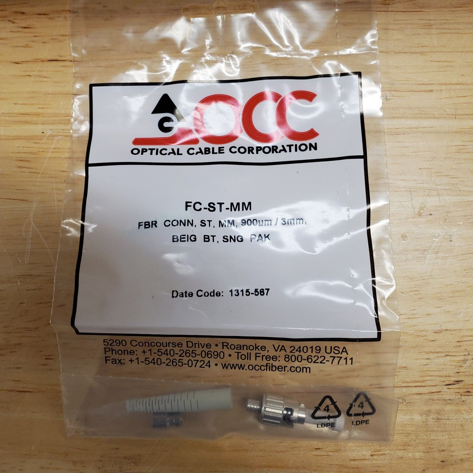OCC OPTICAL CABLE CORP FC-ST-MM FIBER OPTIC ST CONNECTOR KIT, MULTI-MODE, BEIGE
