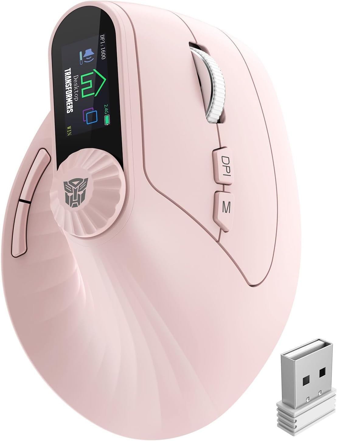 Transformers Vertical Wireless Mouse LED Screen Bluetooth 2.4G Pink