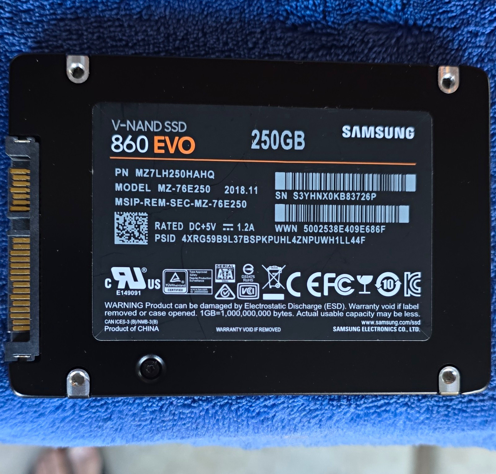 Samsung 860 EVO 250GB 2.5in SATA III Internal SSD MZ-76E250 MZ7LH250HAHQ