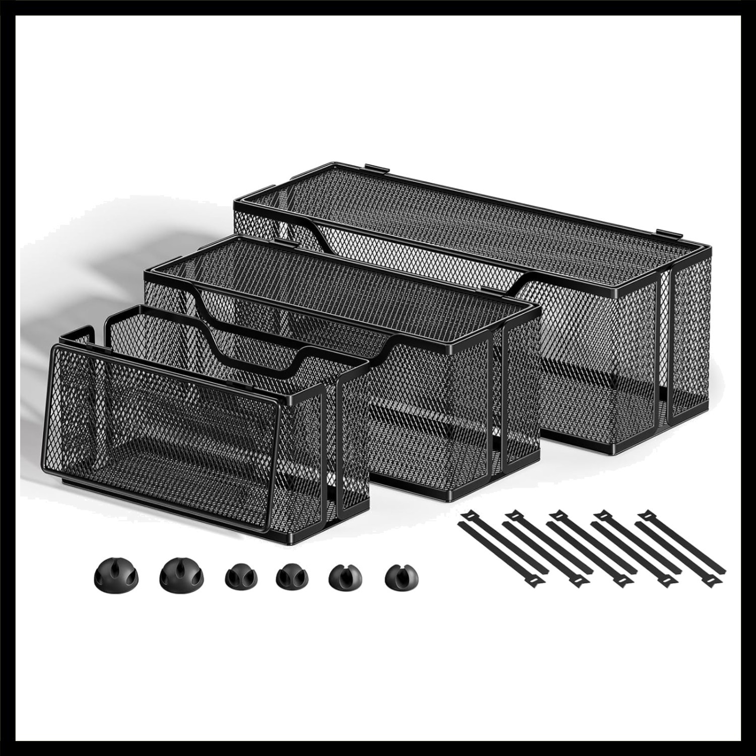 Black Metal Mesh Cable Management Box for Under Desk Power Strip Organizer - ...