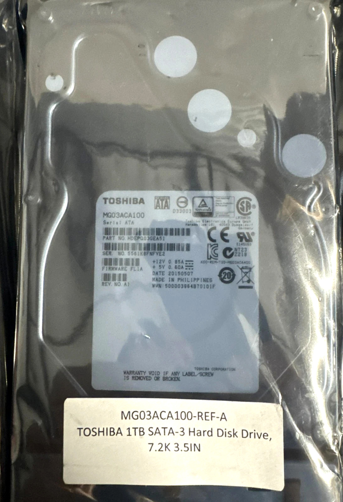 Toshiba MG03ACA100 1TB 7200RPM 6Gbps 3.5" SATA HDD Hard Drive 3C46W 03C46W
