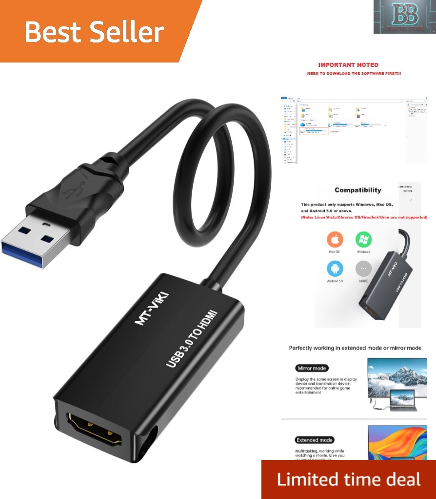 Versatile USB 3.0 to HDMI Adapter - 1080P High Resolution, Multi-Device Support