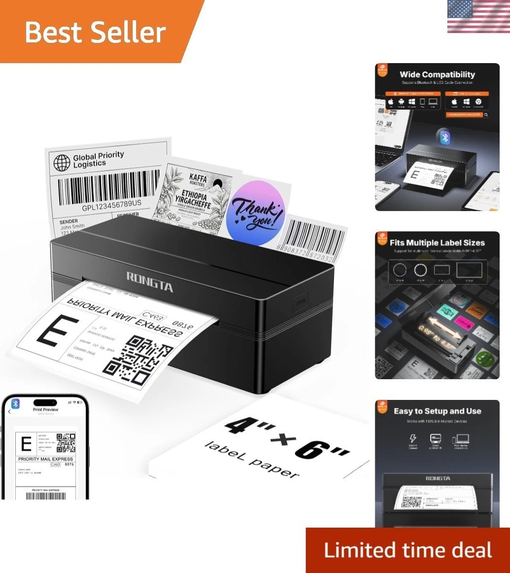 Wireless 4x6 Bluetooth Label Printer - Compact Thermal Printer for Easy Shipping