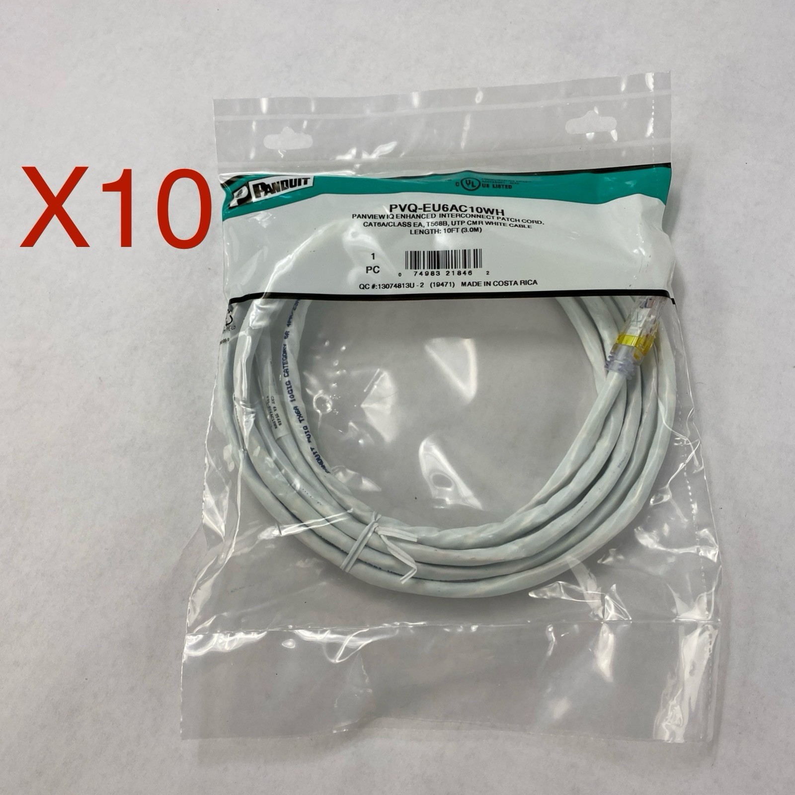 Enhanced Patch Cord CAT 6A PVQ- EU6AC10WH Panview IQ 10FT - Lot of 10