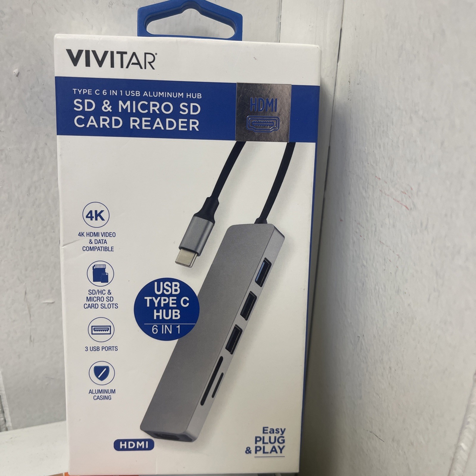 Vivitar Type C 6 In 1 USB Aluminum Hub SD & Micro SD Card Reader W/4K HDMI Port