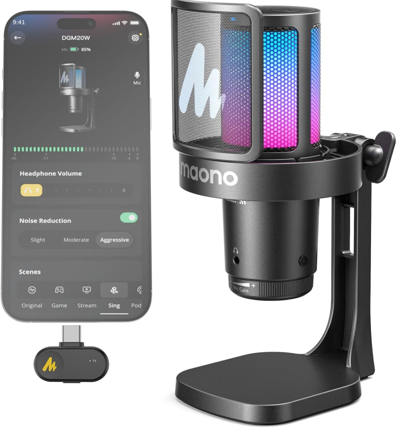 DGM20W Wireless Gaming Microphone for PC & Smartphones