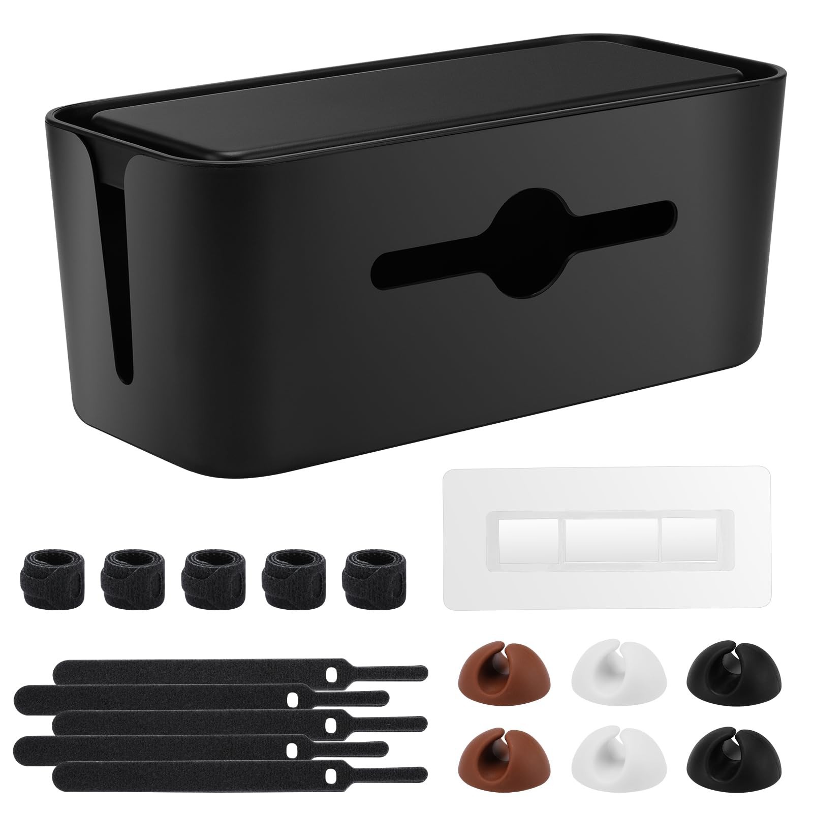 Cable Management Box - Cord Organizer for Home Office, Wire Hider, Black Storage