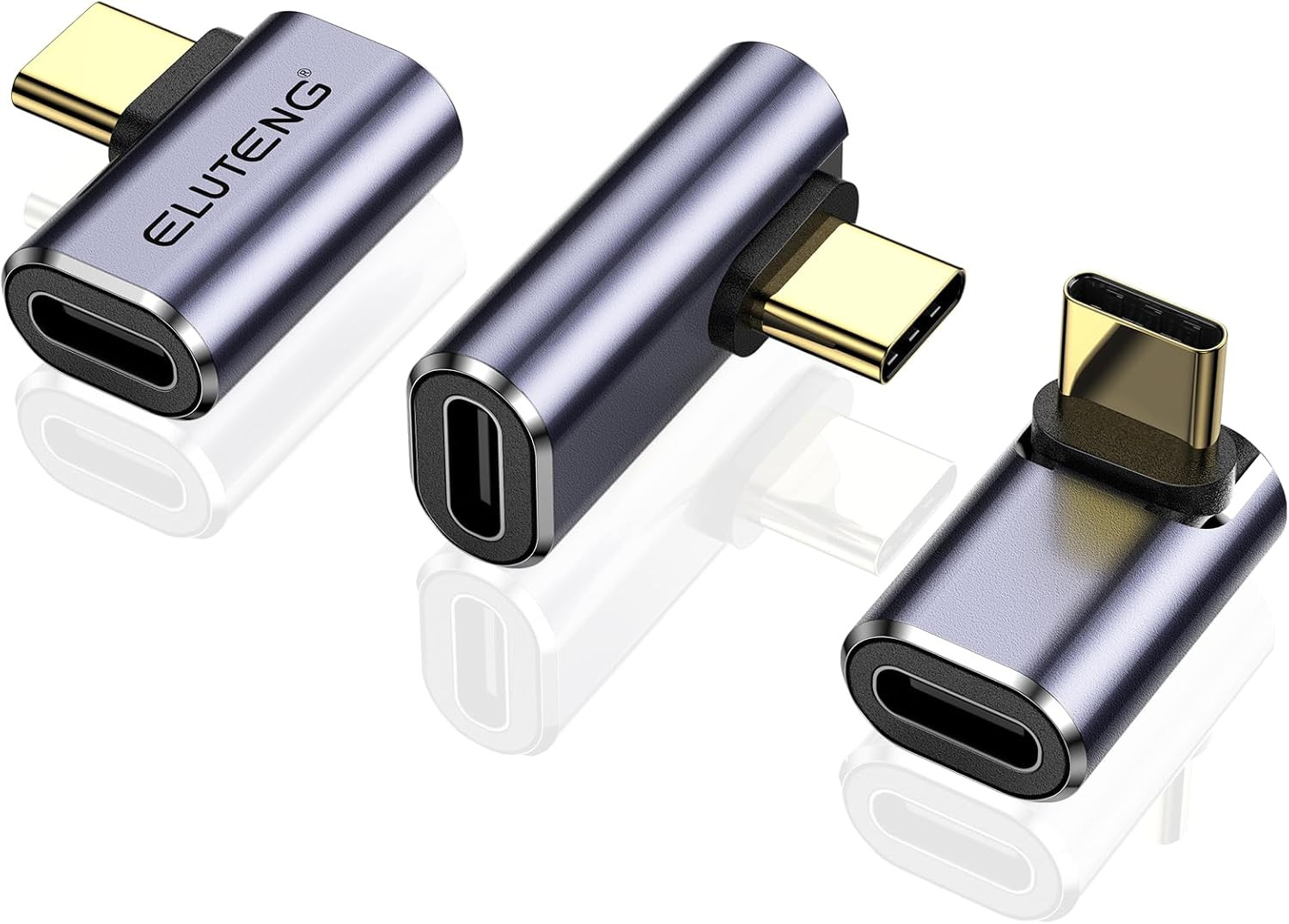 ELUTENG 3 Pack 90 Degree USB C Elbow Adapter 40Gbps Right Angle USB C with 100W