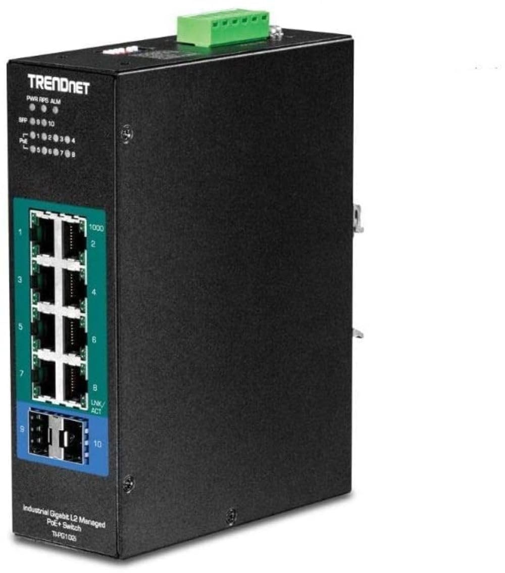 TRENDnet 10-Port Industrial Gigabit L2 Managed PoE+ DIN-Rail 10 Port, Black
