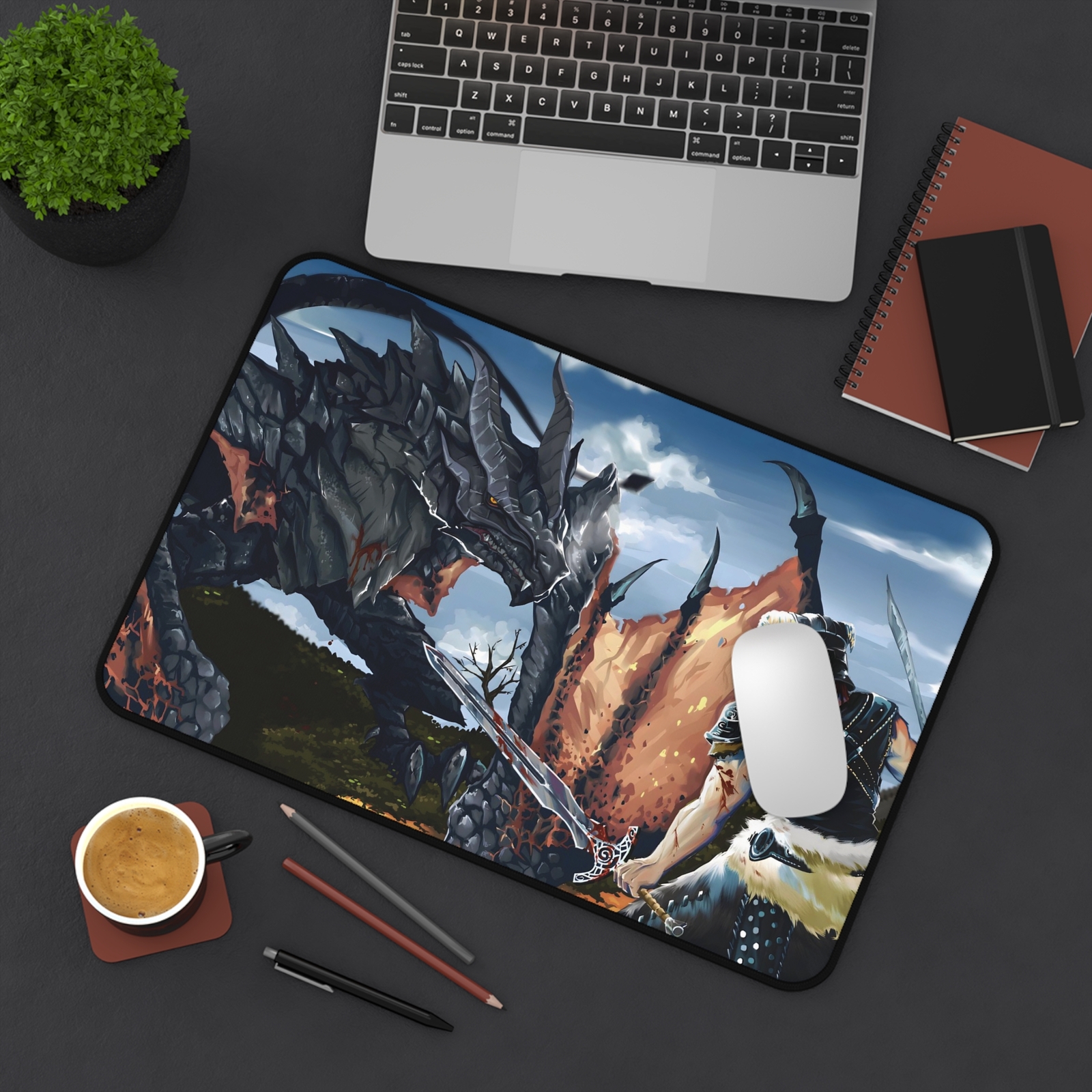 Desk Mat&Mouse Pad:Skyrim, ElderScrollsV,Dragon vs Dragonborn,FanArt