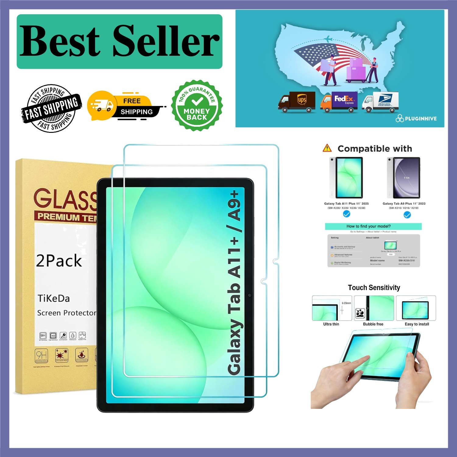 9H Tempered Glass Protectors for Galaxy Tab A11 & A9 Plus - 2 Pack