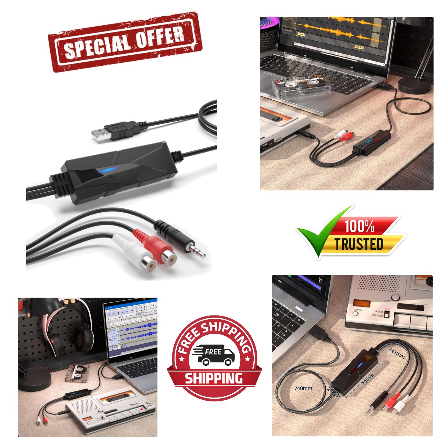 Professional USB Audio Capture Card with Audacity – Digitize Your Music Today
