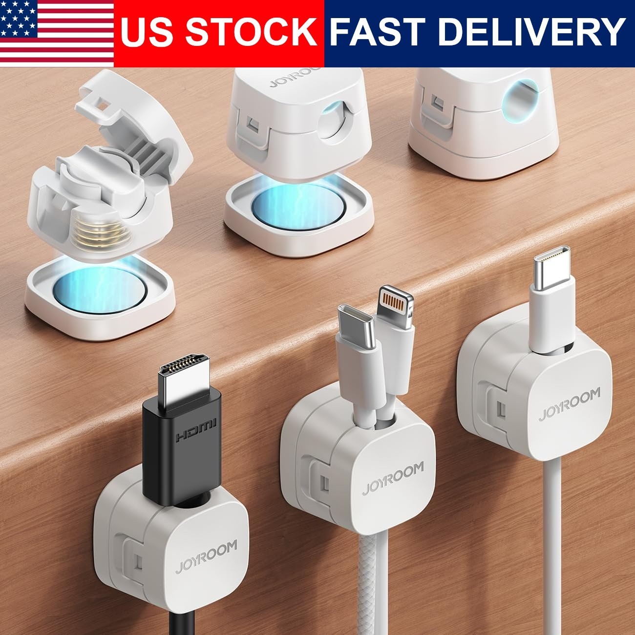 Magnetic Cable Clips 6 Pack Detachable Cord Organizer Adhesive Desk Holder 8mm