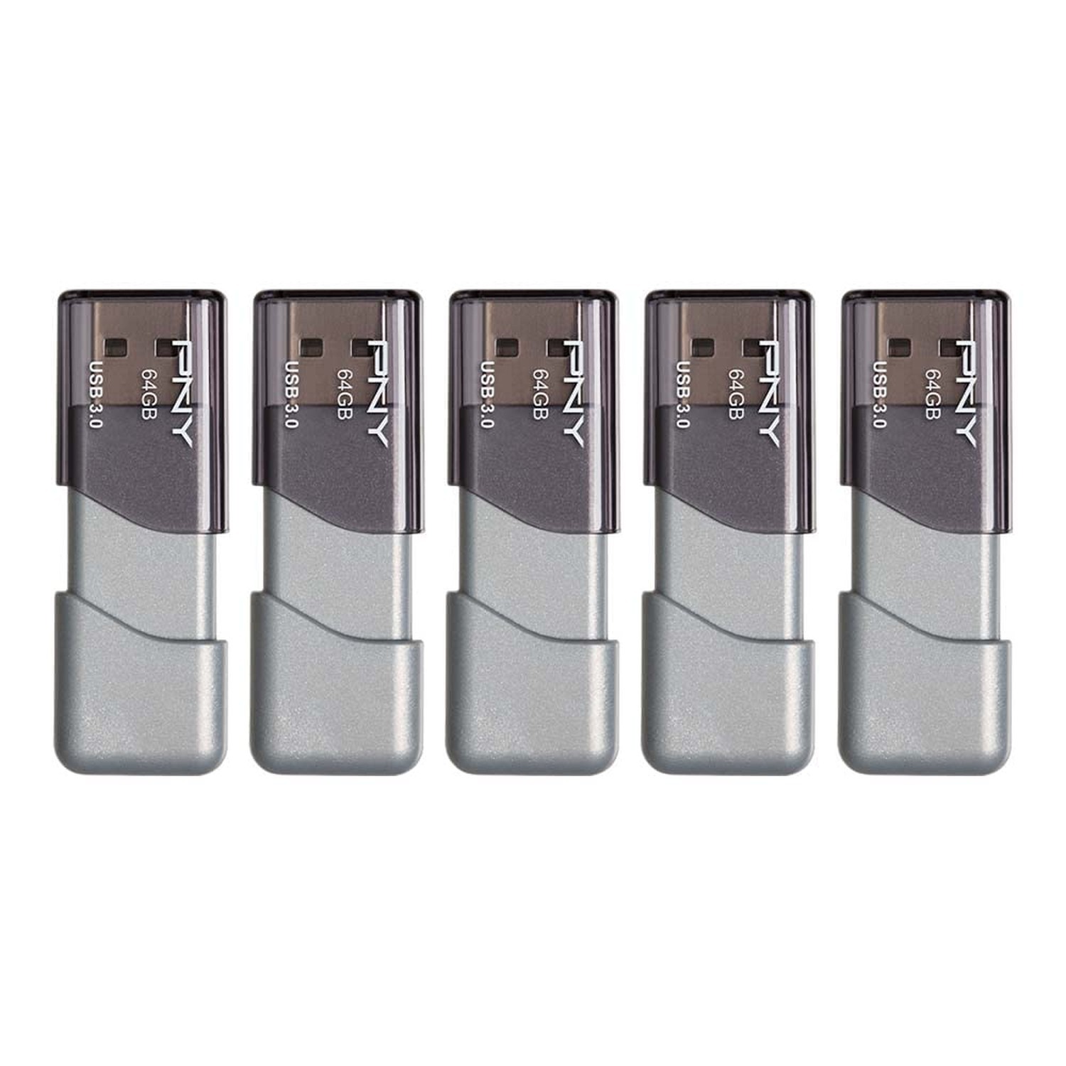 PNY 64GB Turbo Attaché 3 USB 3.0 Flash Drive, Silver (Pack of 5)