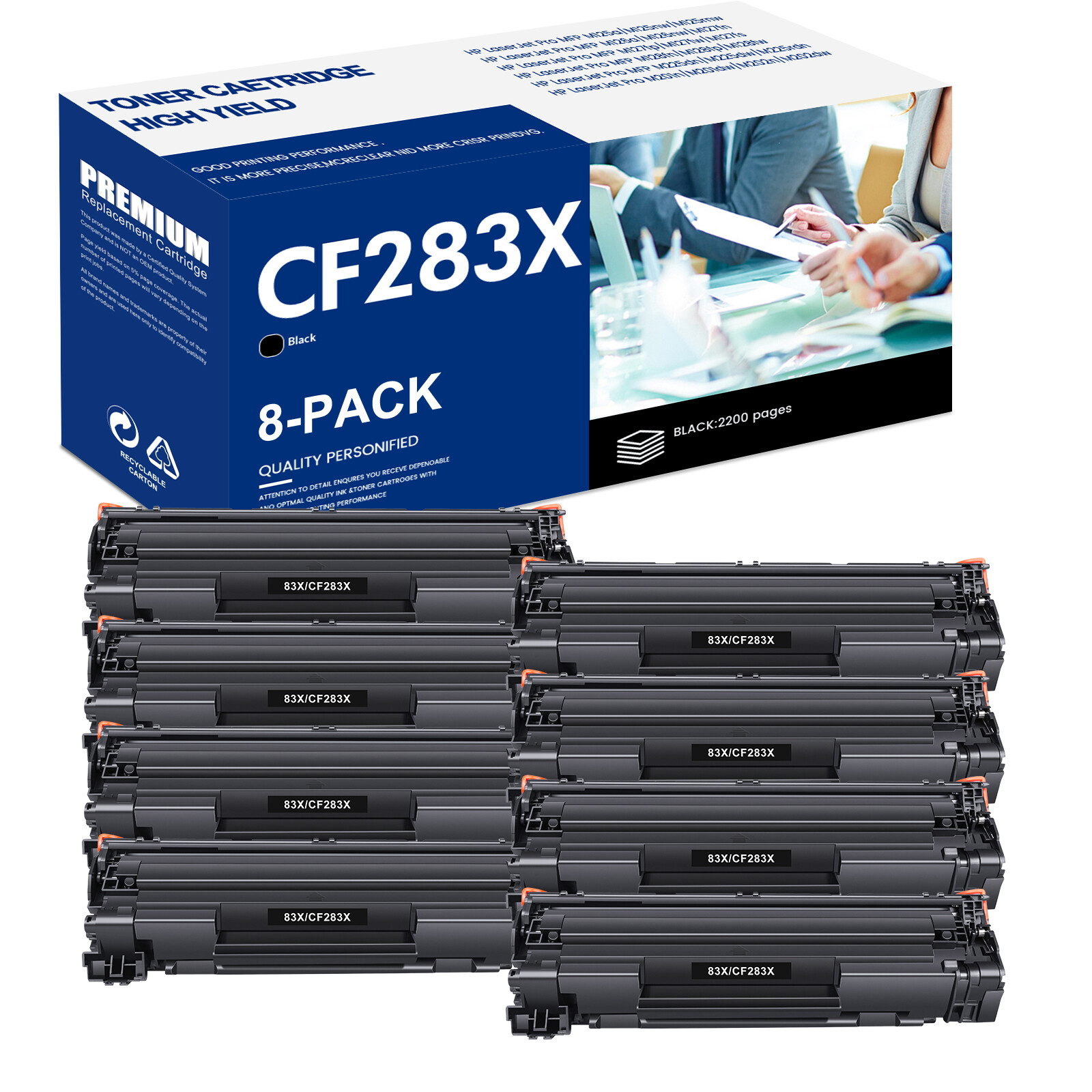 8PK For HP 83X CF283X Black Toner  Cartridge LaserJet Pro M202dw M202n M201dw