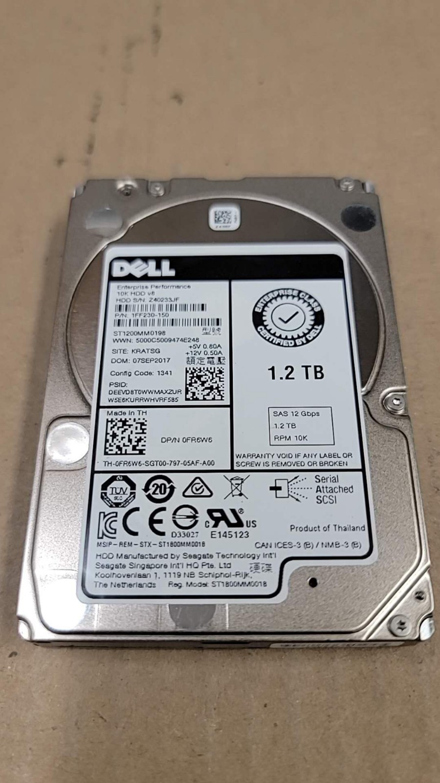 Dell FR6W6 0FR6W6 1.2TB 10K 12Gb/s SAS 2.5" SFF HDD ST1200MM0198