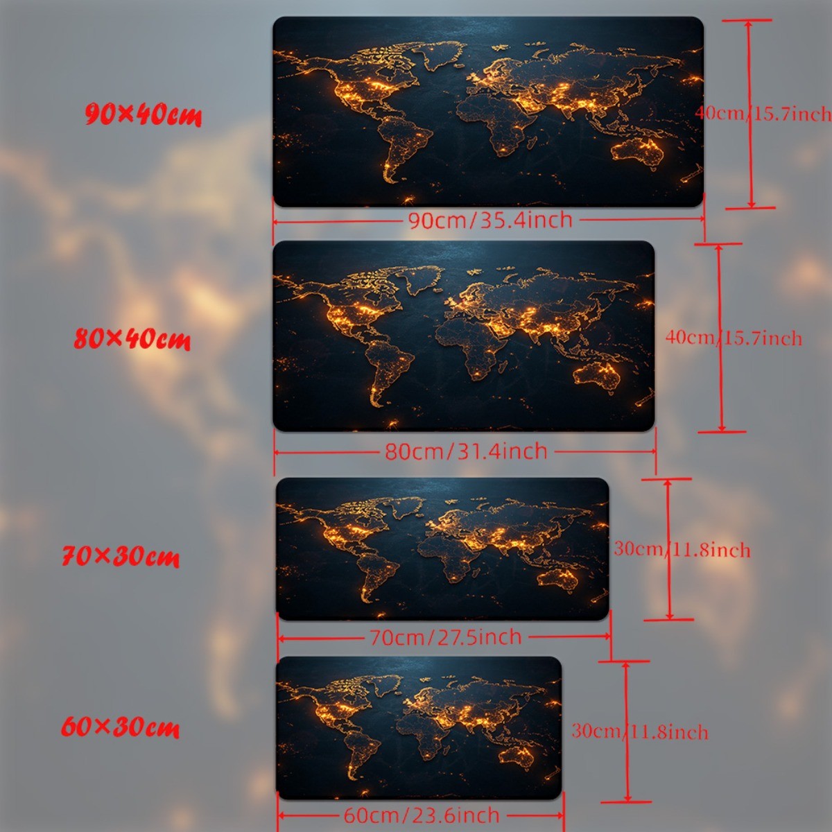 1pc World Map in Orange Pad for Desk, Gaming, Office Decor, Non-Slip Rubber Ba