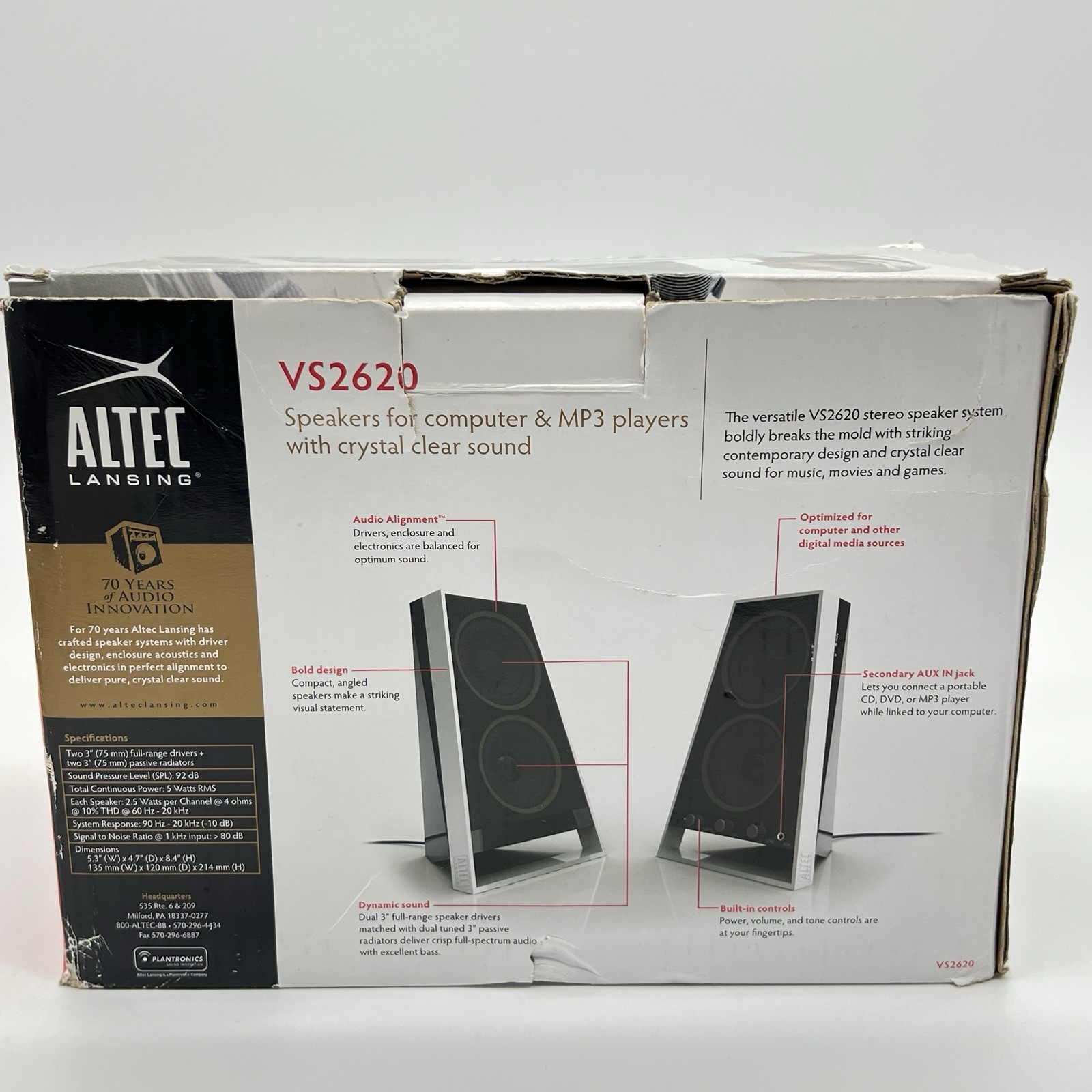 Altec Lansing VS2620 2.0 Channel Wired Speaker System, Aux Input, 5W, Black